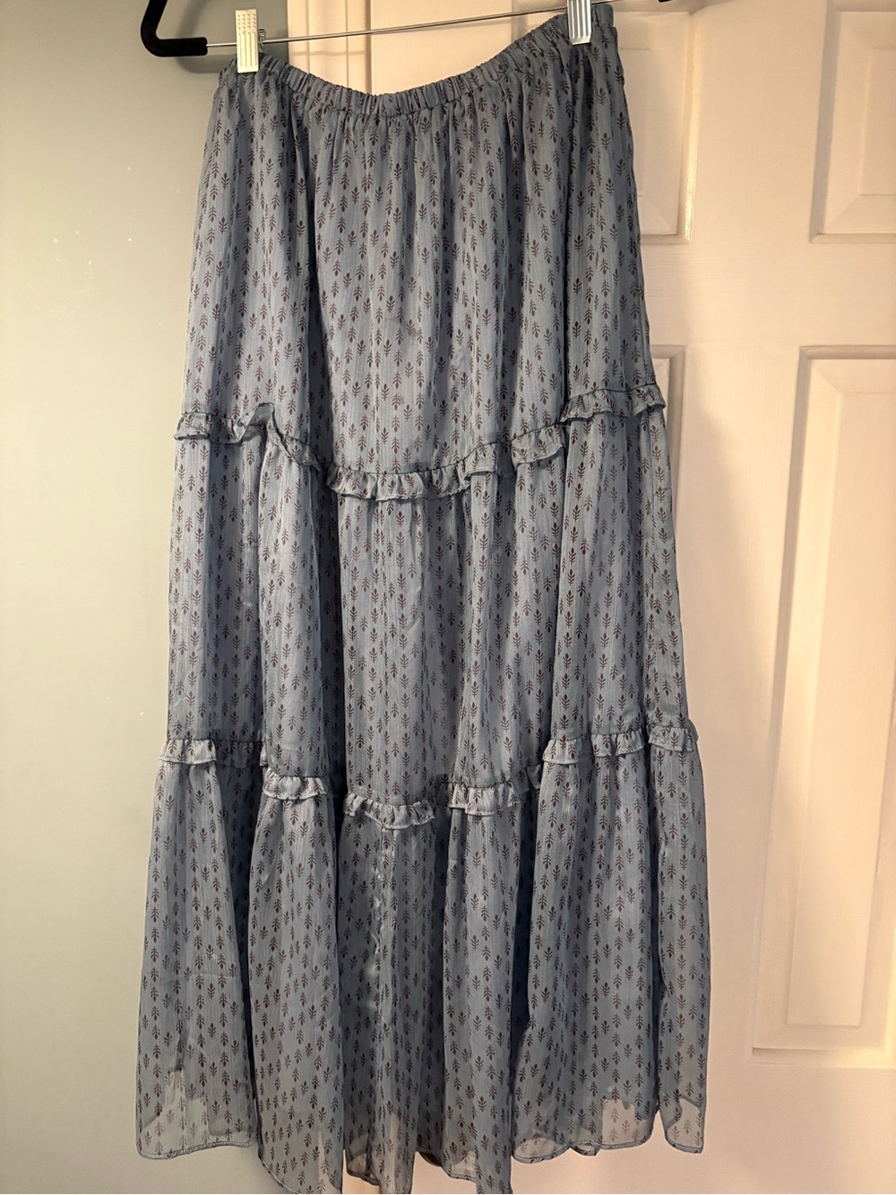Sunday in Brooklyn Light Blue Printed Tiered Maxi Skirt
